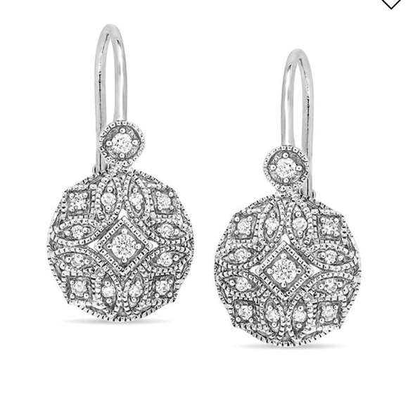 14kt White Gold Diamond Openwork Drop Earrings - Picture 1 of 7